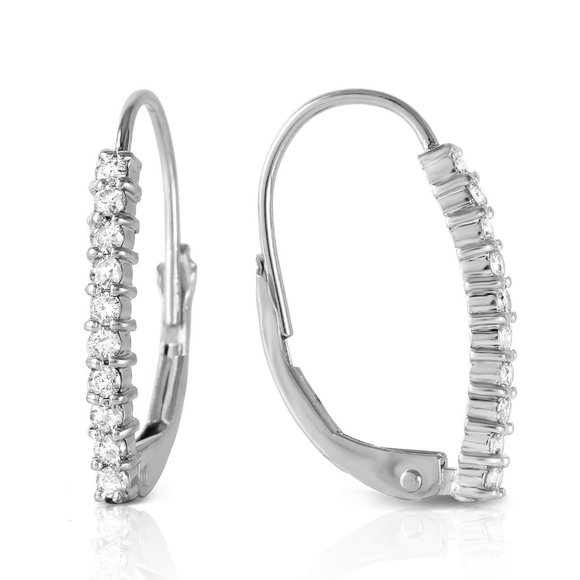 Galaxy Gold Products Jewelry - 14K. GOLD LEVER BACK EARRINGS WITH NATURAL DIAMONDS (White Gold)